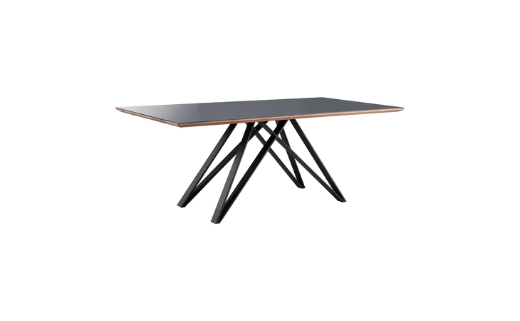LCURDIBL  URBINO MID-CENTURY DINING TABLE IN MATTE BLACK FINISH WITH WALNUT AND DARK GRAY GLASS TOP