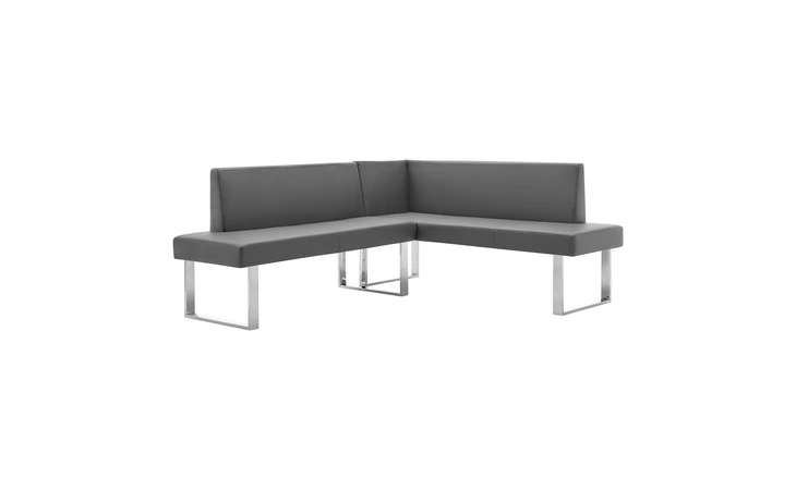 LCAMCOGRSF  AMANDA CONTEMPORARY NOOK CORNER DINING BENCH IN GRAY FAUX LEATHER AND CHROME FINISH