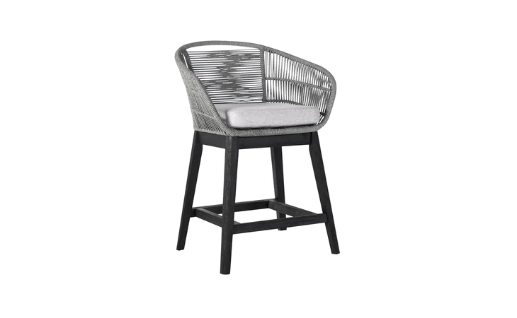 LCTFBAGRBL26  TUTTI FRUTTI INDOOR OUTDOOR COUNTER HEIGHT BAR STOOL IN BLACK BRUSHED WOOD WITH GRAY ROPE