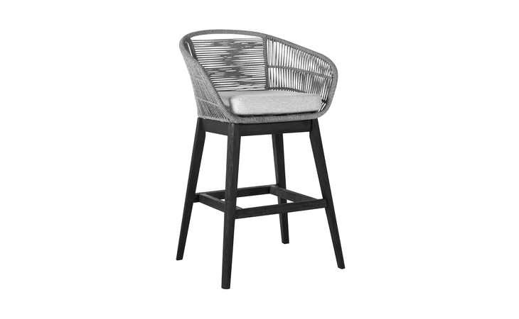 LCTFBAGRBL30  TUTTI FRUTTI INDOOR OUTDOOR BAR HEIGHT BAR STOOL IN BLACK BRUSHED WOOD WITH GRAY ROPE