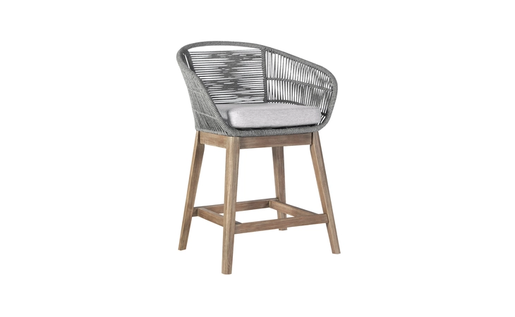 LCTFBAGRTK26  TUTTI FRUTTI INDOOR OUTDOOR COUNTER HEIGHT BAR STOOL IN AGED TEAK WOOD WITH GRAY ROPE