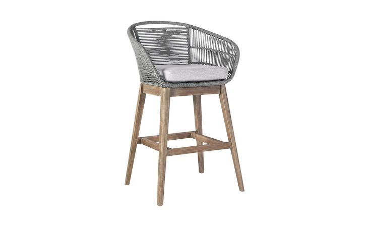 LCTFBAGRTK30  TUTTI FRUTTI INDOOR OUTDOOR BAR HEIGHT BAR STOOL IN AGED TEAK WOOD WITH GRAY ROPE