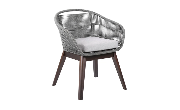 LCTFSIGRY  TUTTI FRUTTI INDOOR OUTDOOR DINING CHAIR IN DARK EUCALYPTUS WOOD WITH LATTE ROPE AND GRAY CUSHIONS