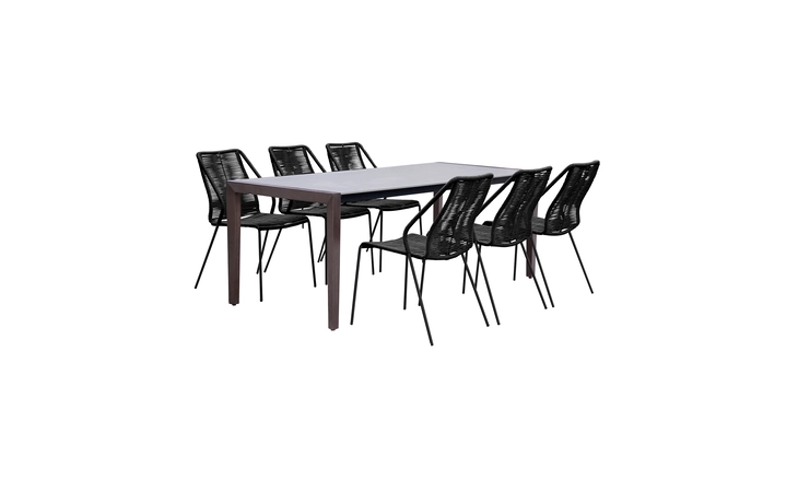 SETFLDIDK7CPBL  FINELINE AND CLIP INDOOR OUTDOOR 7 PIECE DINING SET IN DARK EUCALYPTUS WOOD WITH SUPERSTONE AND BLACK ROPE