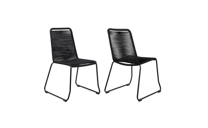 LCSHSIBLK  SHASTA OUTDOOR METAL AND BLACK ROPE STACKABLE DINING CHAIR - SET OF 2