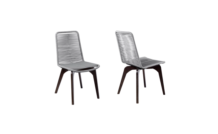 LCISSISL  ISLAND OUTDOOR DARK EUCALYPTUS WOOD AND SILVER ROPE DINING CHAIRS - SET OF 2