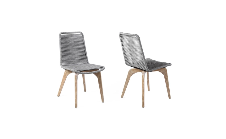 LCISSIGR  ISLAND OUTDOOR LIGHT EUCALYPTUS WOOD AND GRAY ROPE DINING CHAIRS - SET OF 2