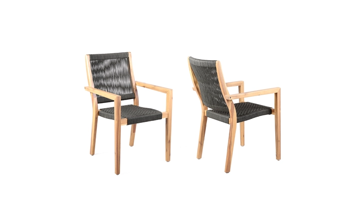 LCMASICHTK  MADSEN OUTDOOR EUCALYPTUS WOOD AND CHARCOAL ROPE DINING CHAIRS WITH TEAK FINISH - SET OF 2
