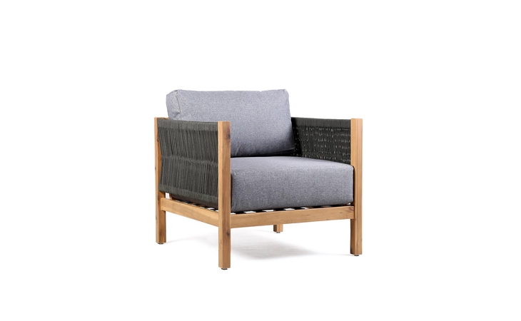 LCSICHWDTK  SIENNA OUTDOOR EUCALYPTUS LOUNGE CHAIR IN TEAK FINISH WITH GRAY CUSHIONS
