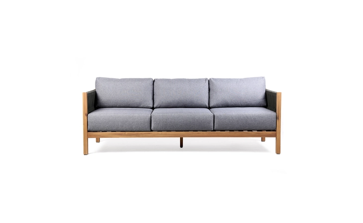 LCSISOWDTK  SIENNA OUTDOOR EUCALYPTUS SOFA IN TEAK FINISH WITH GRAY CUSHIONS