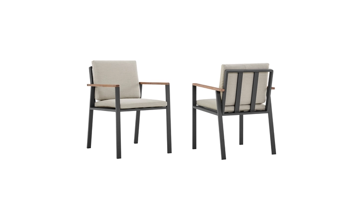 LCNOCHBE  NOFI OUTDOOR PATIO DINING CHAIR IN CHARCOAL FINISH WITH TAUPE CUSHIONS AND TEAK WOOD ACCENT ARMS  - SET OF 2