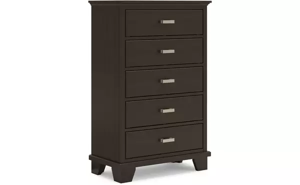 covetown dark brown five drawer chest by ashley