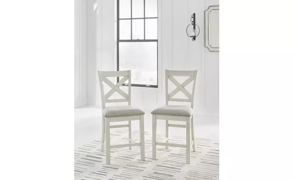 robbinsdale antique white upholstered barstool (2/cn) by ashley