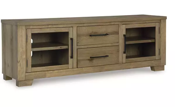 galliden black/brown extra large tv stand by ashley