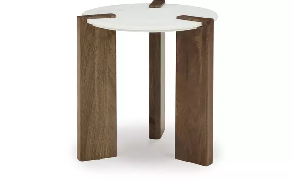 isanti white/brown round end table by ashley