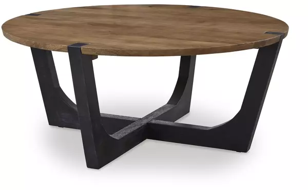 hanneforth brown/black round cocktail table by ashley