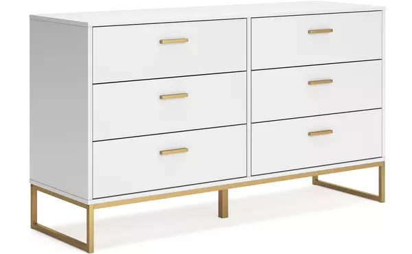 socalle white/gold six drawer dresser by ashley
