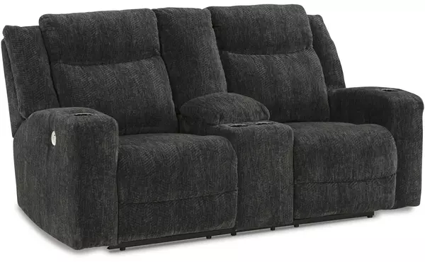 martinglenn ebony dbl rec pwr loveseat w/console by ashley