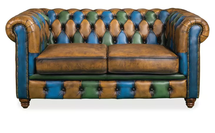 9117MLOVE  LEATHER TUFTED LOVESEAT