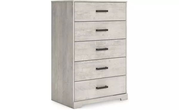 shawburn gray five drawer chest by ashley