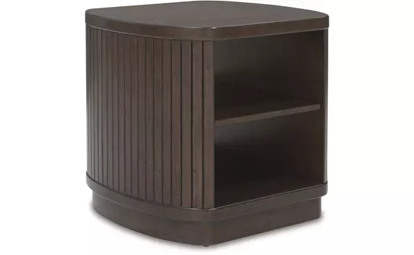korestone dark brown square end table by ashley