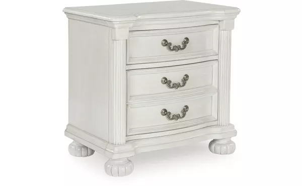 montelaine antique white three drawer night stand by ashley