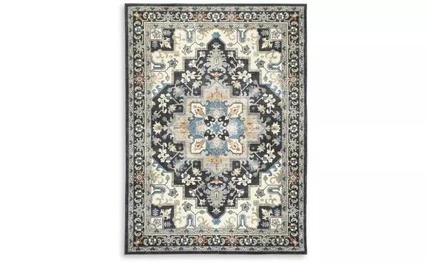 leningston black/cream/blue washable large rug by ashley