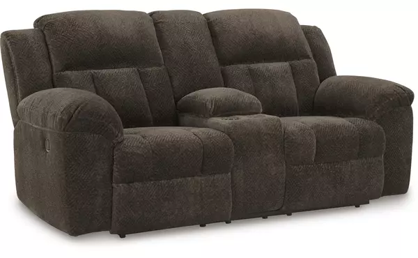 frohn chocolate dbl rec loveseat w/console by ashley