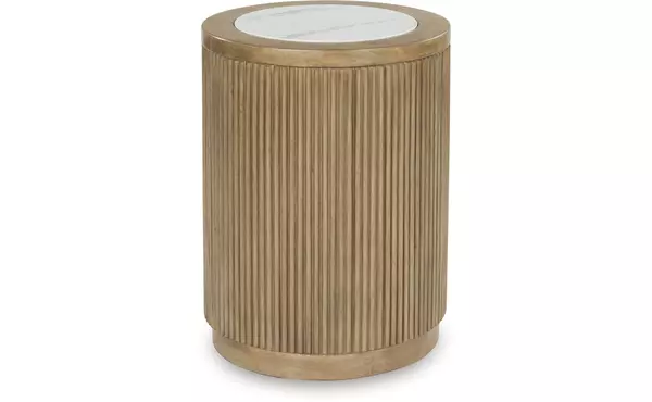 camdill light brown/white round end table by ashley
