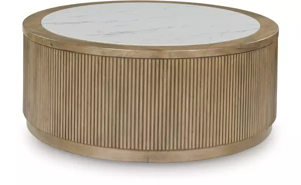 camdill light brown/white round cocktail table by ashley