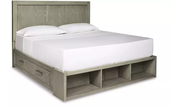 fawnburg gray queen storage ftbd/rails/slats by ashley