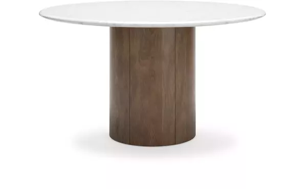 isanti light brown round dining room table by ashley