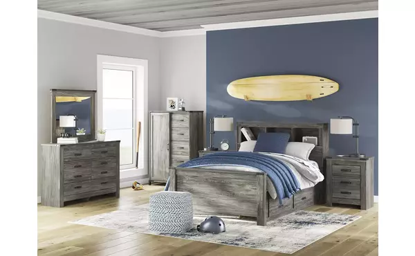 frandern warm gray full bookcase headboard by ashley