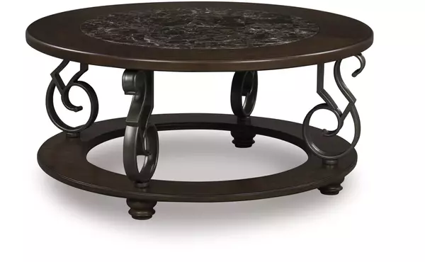 frallyn warm brown round cocktail table by ashley