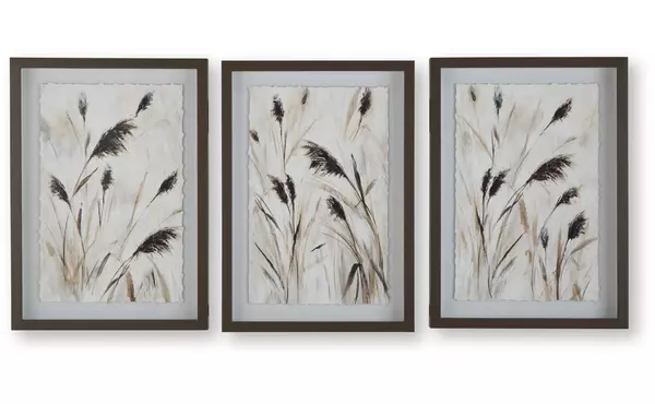 honslow brown/black/white wall art set (3/cn) by ashley