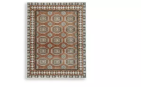 qaabiz sienna/ivory/black large rug by ashley