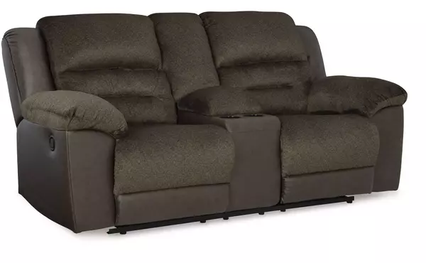 dorman chocolate dbl rec loveseat w/console by ashley