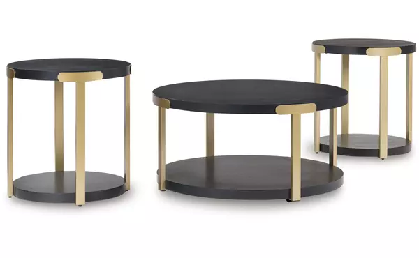 shylore black/brass finish occasional table set (3/cn) by ashley