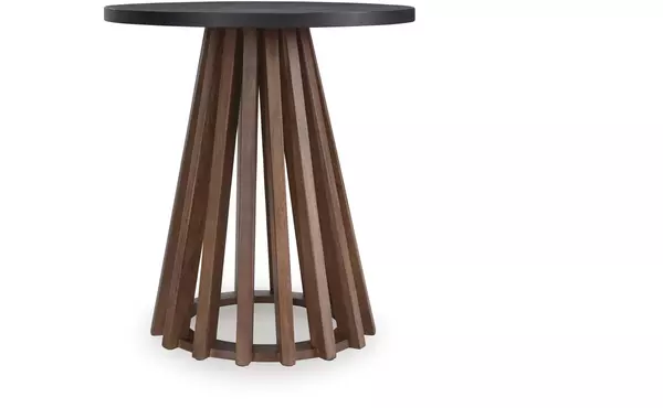 kallari warm brown/black round end table by ashley