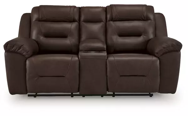 beaman peak chocolate dbl rec loveseat w/console by ashley