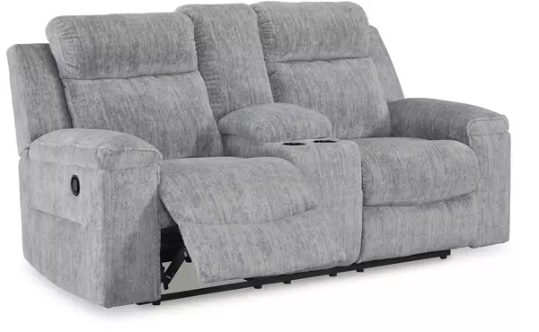 buntington pewter dbl rec loveseat w/console by ashley