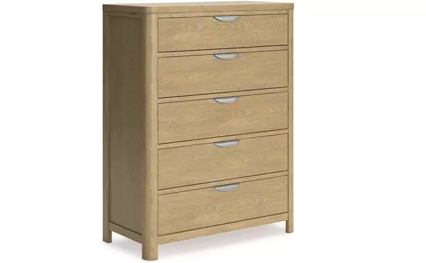 rencott light brown five drawer chest by ashley