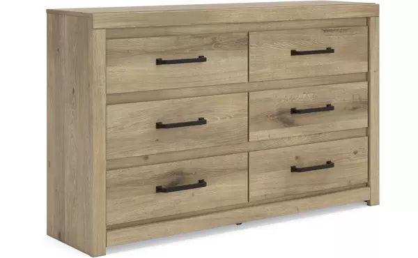 brozmont tan six drawer dresser by ashley