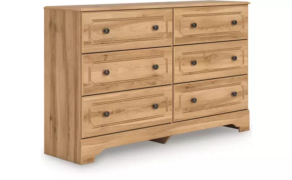 aleaport warm brown six drawer dresser by ashley
