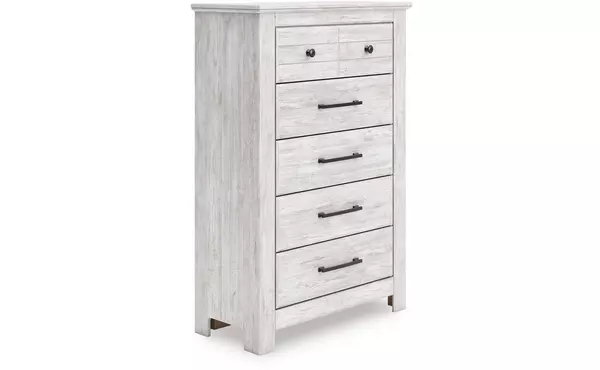 makidern whitewash five drawer chest by ashley