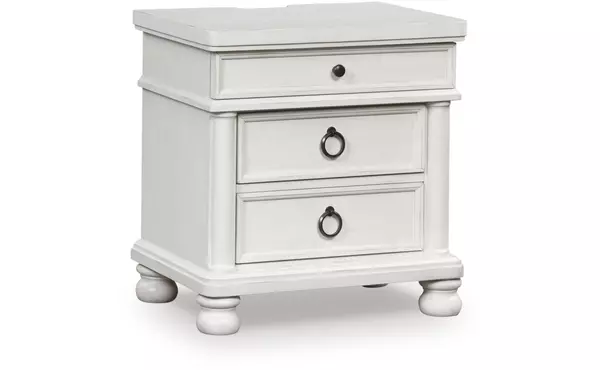 rowlenstown antique white three drawer night stand by ashley