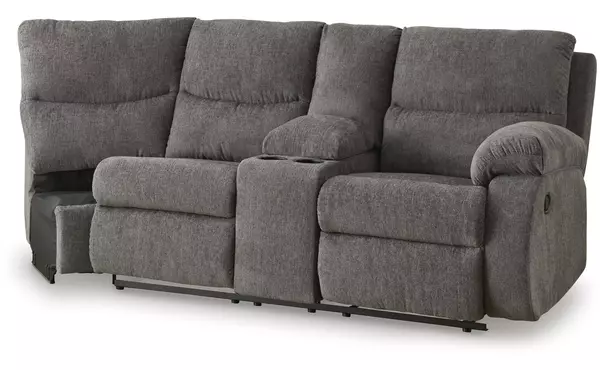 museum pewter raf rec loveseat w/console by ashley