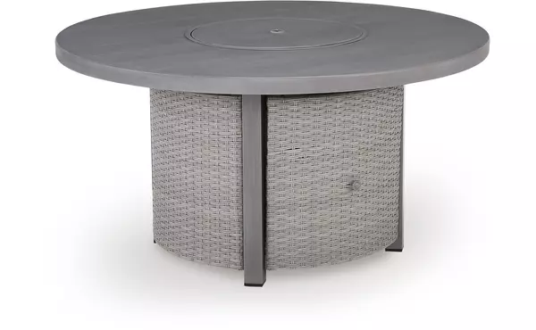 half moon beach blue/gray round fire pit table by ashley