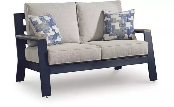 east beach navy blue/driftwood loveseat w/cushion by ashley
