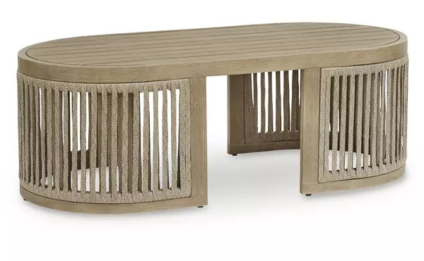 serena shores beige/green rectangular cocktail table by ashley